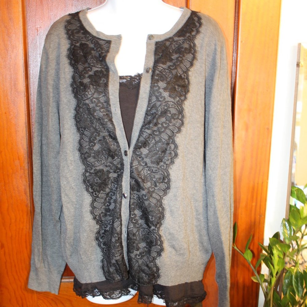 Cute Grey with Black lace cardigan!